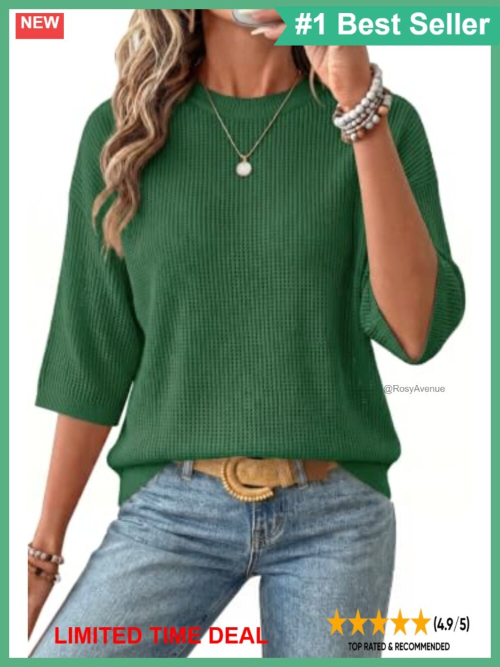 Oversized 3/4 Sleeve Crochet Pullover Sweater 100% Cotton Casual Top